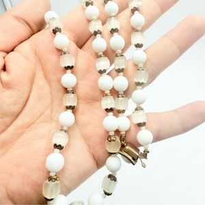 Vintage Long White Milk Glass Beaded Necklace